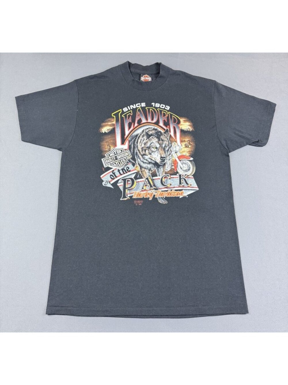 Rare Vintage 90s 3d Emblem Harley Davidson Wolf Leader Of The Pack Black XL Tee